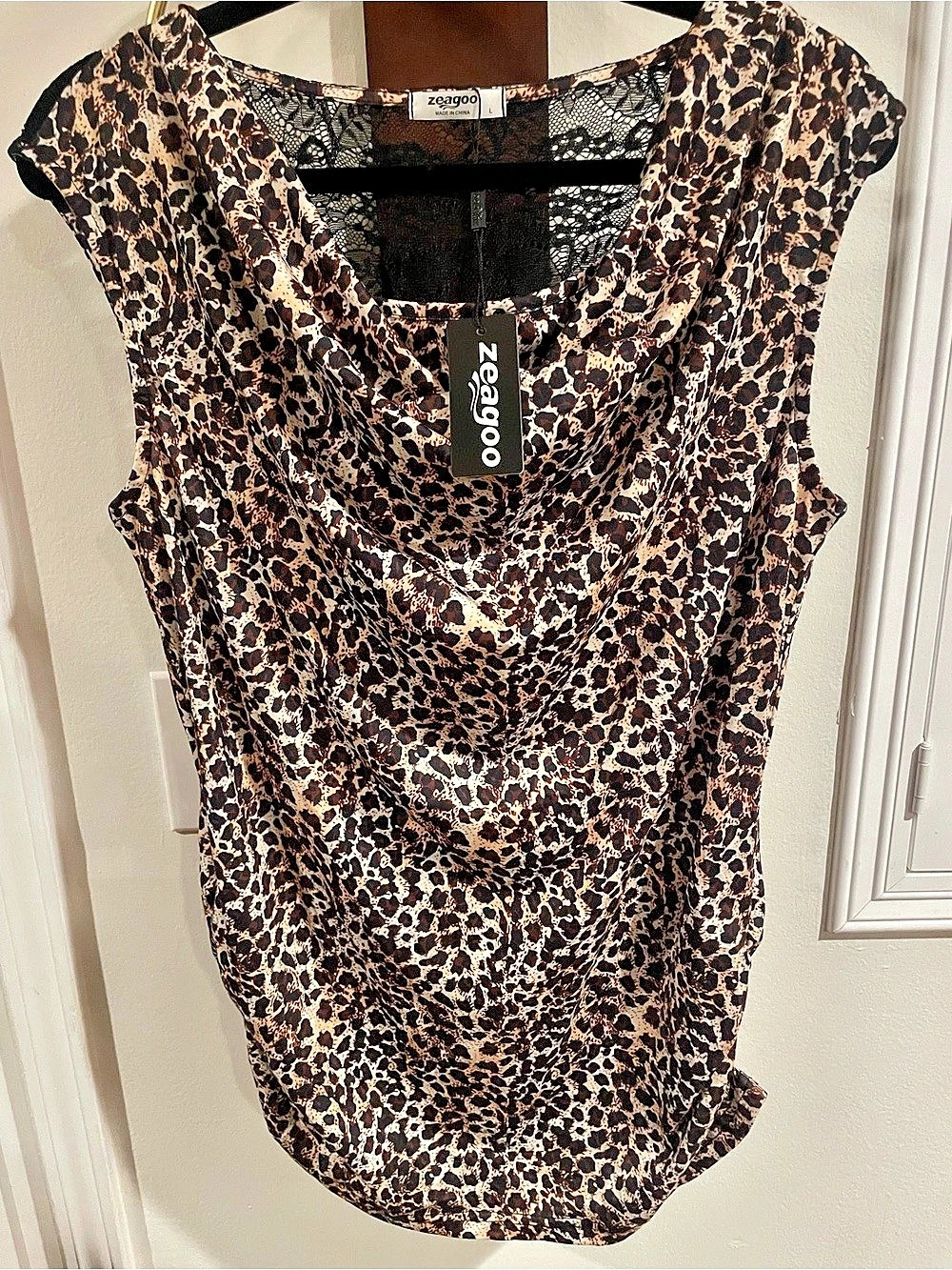 zeagoo Animal Print Blouse in Brown & Black Size Large new with tags